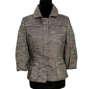 Ann Taylor 4 Blazer Jacket Black White Woven Tweed 3/4 Sl Front Snaps Career